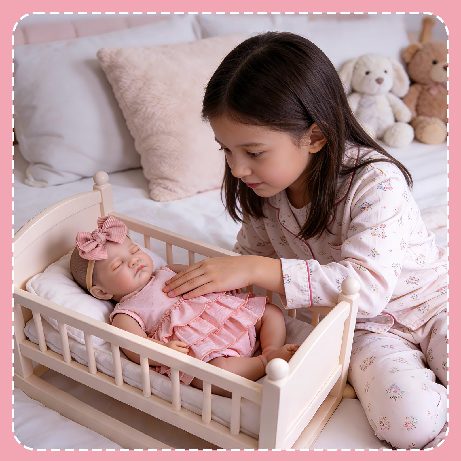 Aori Reborn Baby Dolls, 20'' Realistic Sleeping Newborn Girl in Pink Dress