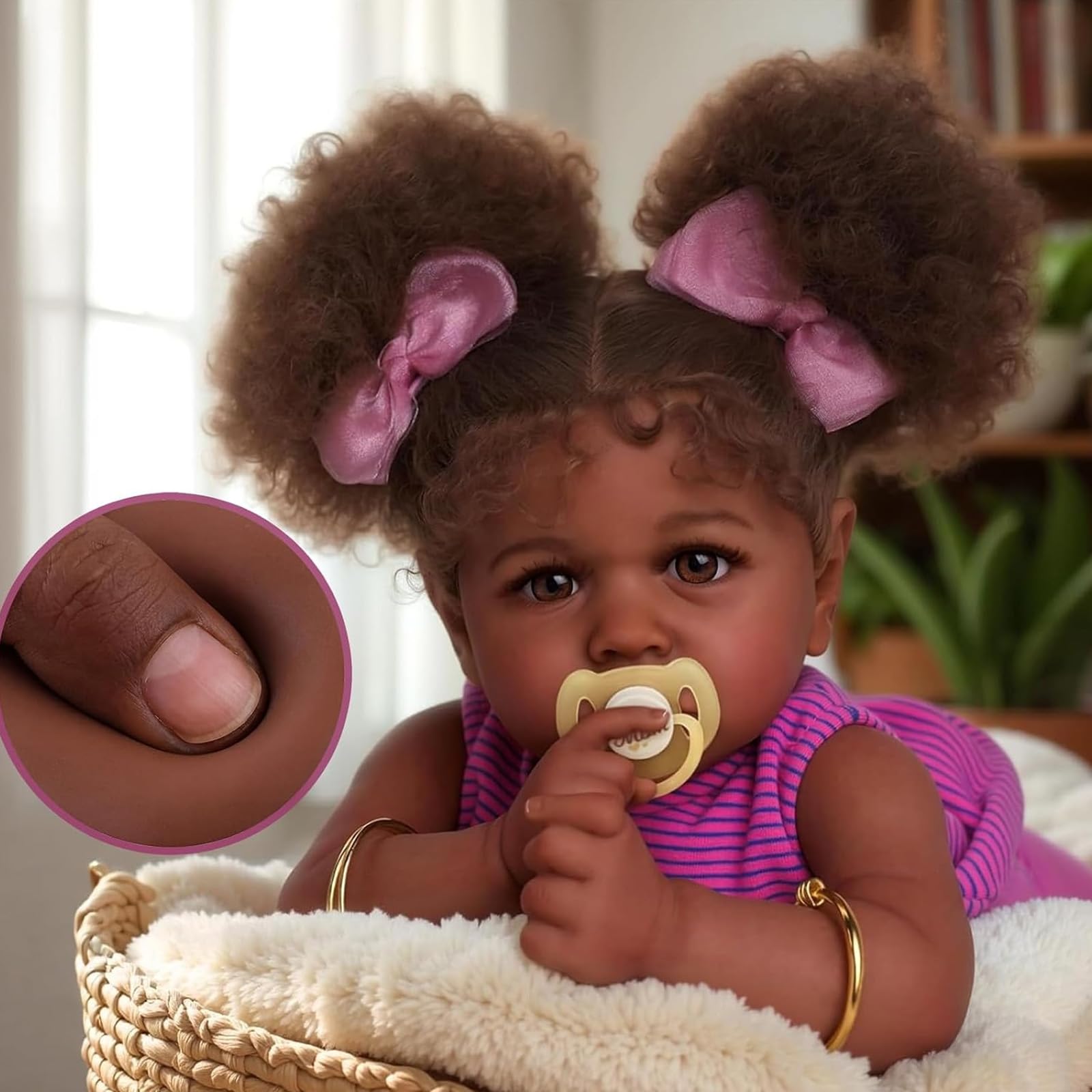 JIZHI 22 Inch Black Reborn Baby Doll, Soft Realistic Newborn & Accessories