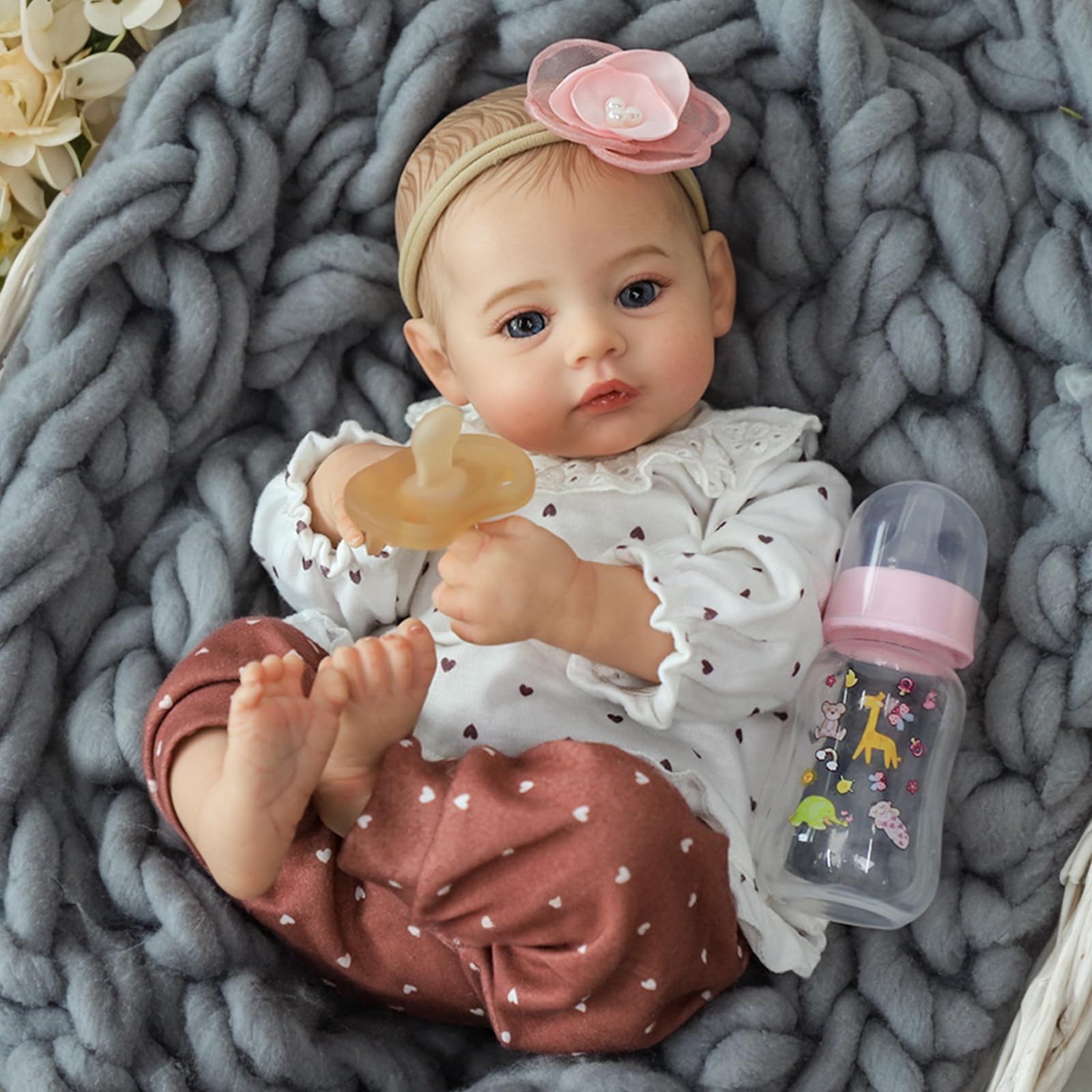 KSBD Reborn Baby Dolls - 18 Inch Realistic Baby Doll Girl, Real Life Baby Dolls with Cute Soft Vinyl Body, Real Baby Doll Newborn Lifelike Baby Gift with Accessories for 3+ Years Old Kids
