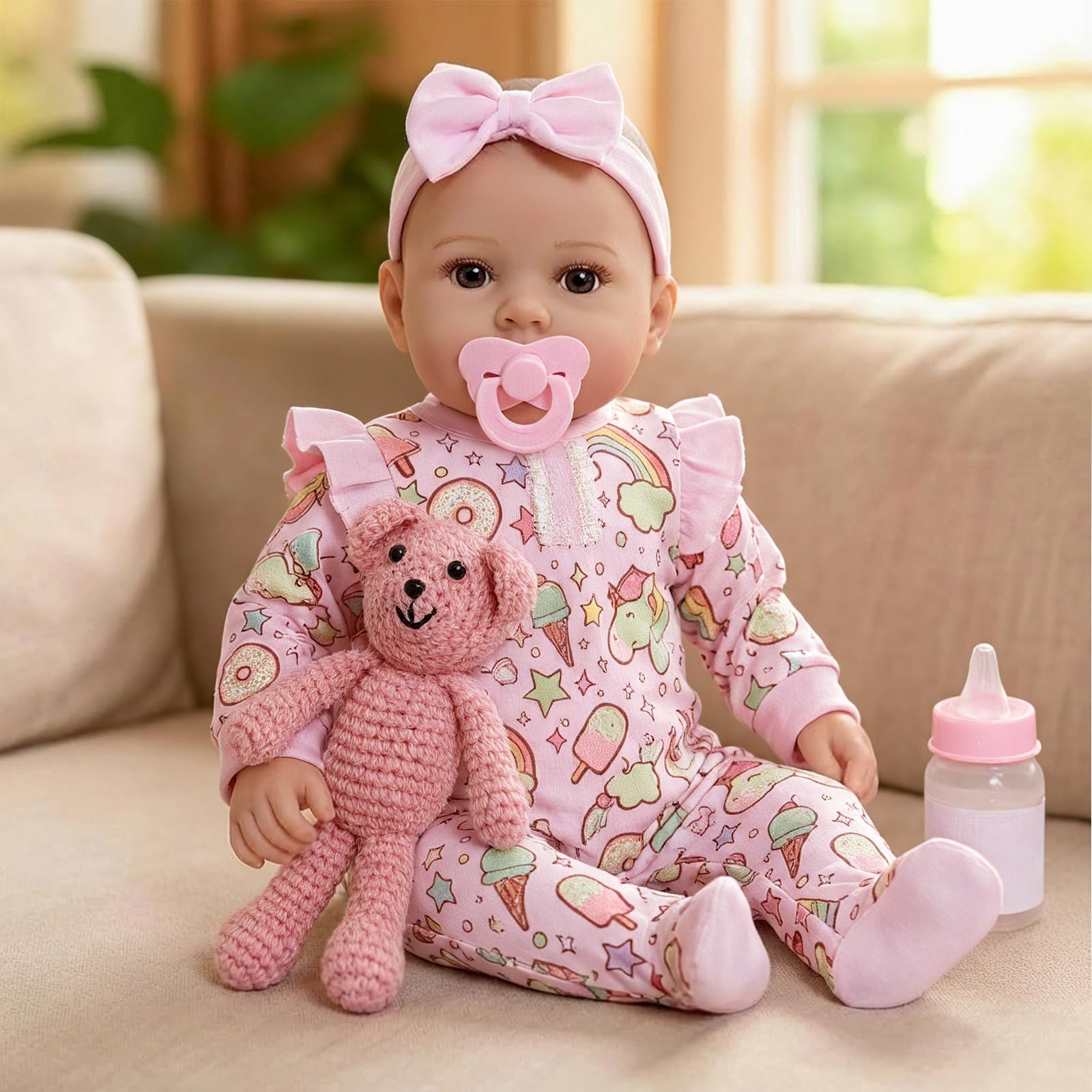 GOAROY Baby Dolls, 17 Inches Large Realistic Baby Doll with Cute Soft Body, Real Life Baby Dolls Girl, with Bottles & Pacifier, Diapers and Bibs, Gift Idea for Ages 3+
