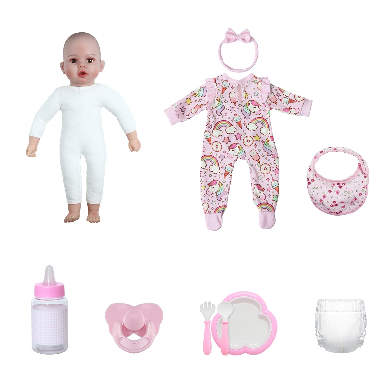 GOAROY Baby Dolls, 17 Inches Large Realistic Baby Doll with Cute Soft Body, Real Life Baby Dolls Girl, with Bottles & Pacifier, Diapers and Bibs, Gift Idea for Ages 3+