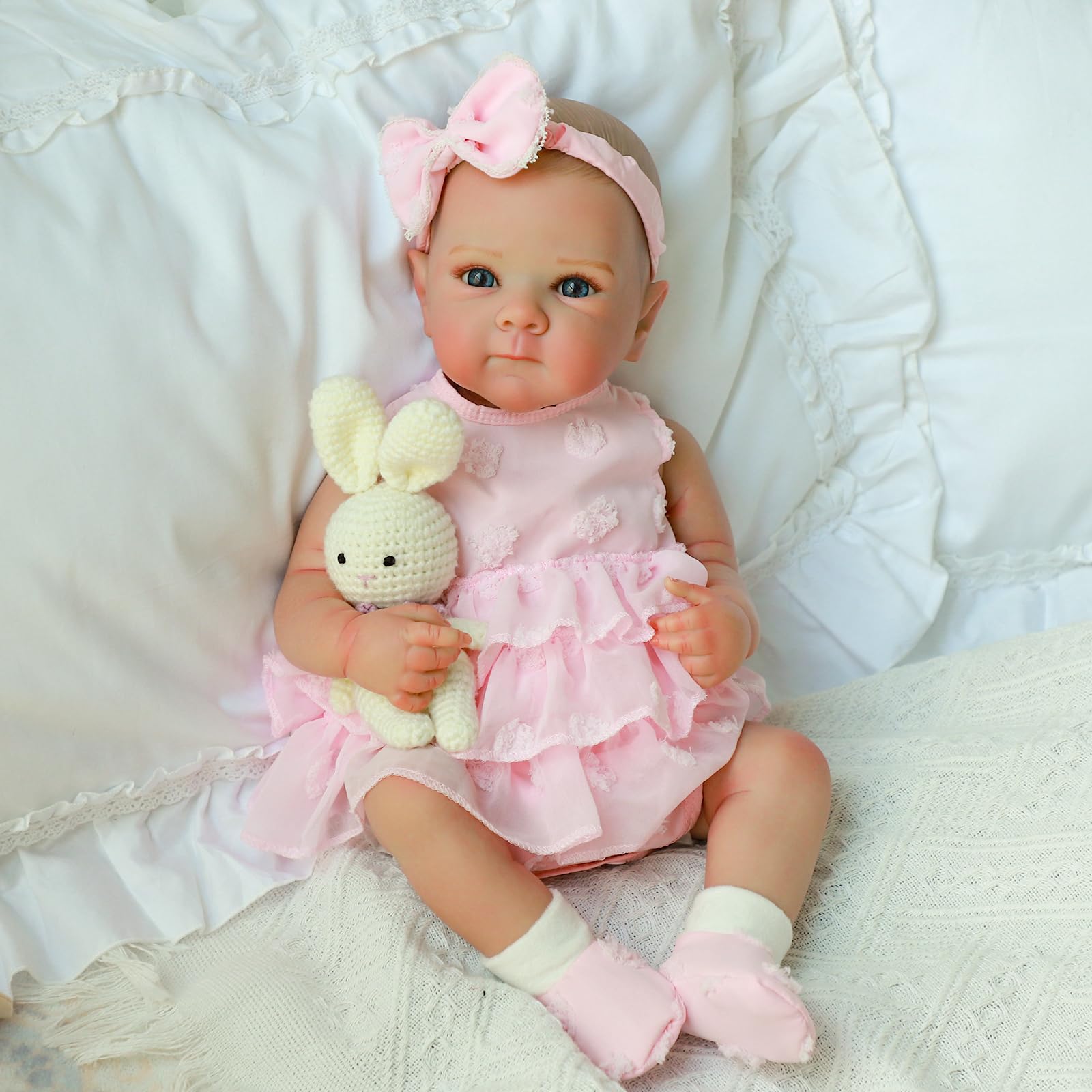 KSBD Reborn Baby Dolls - 20 Inch Realistic Baby Doll Real Life Baby Dolls Lifelike Newborn Baby Doll Girl with Soft Full Vinyl Body and Accessories can Swimming Baby Dolls for 3+ Years Old Kids Gifts