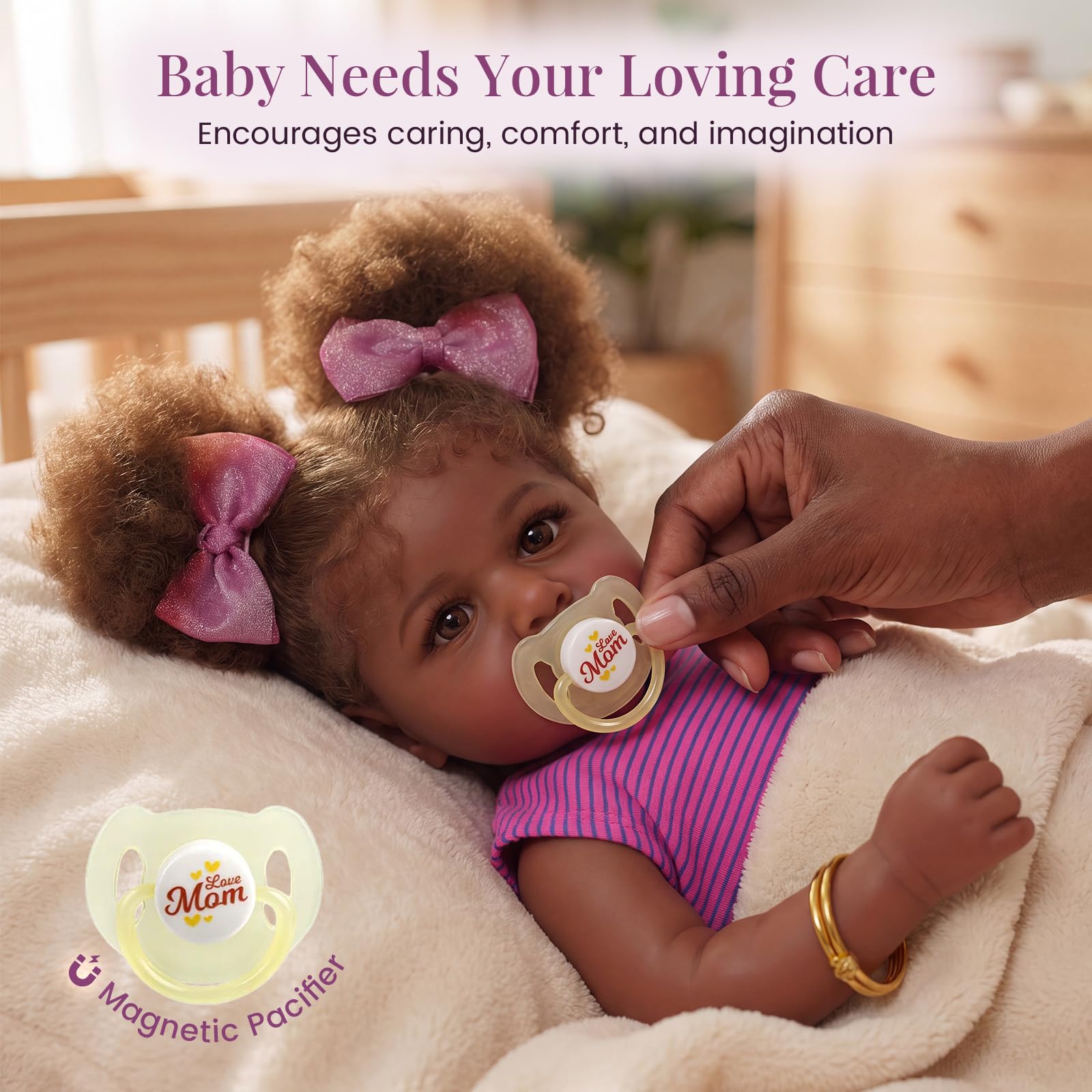 JIZHI 22 Inch Black Reborn Baby Doll, Soft Realistic Newborn & Accessories