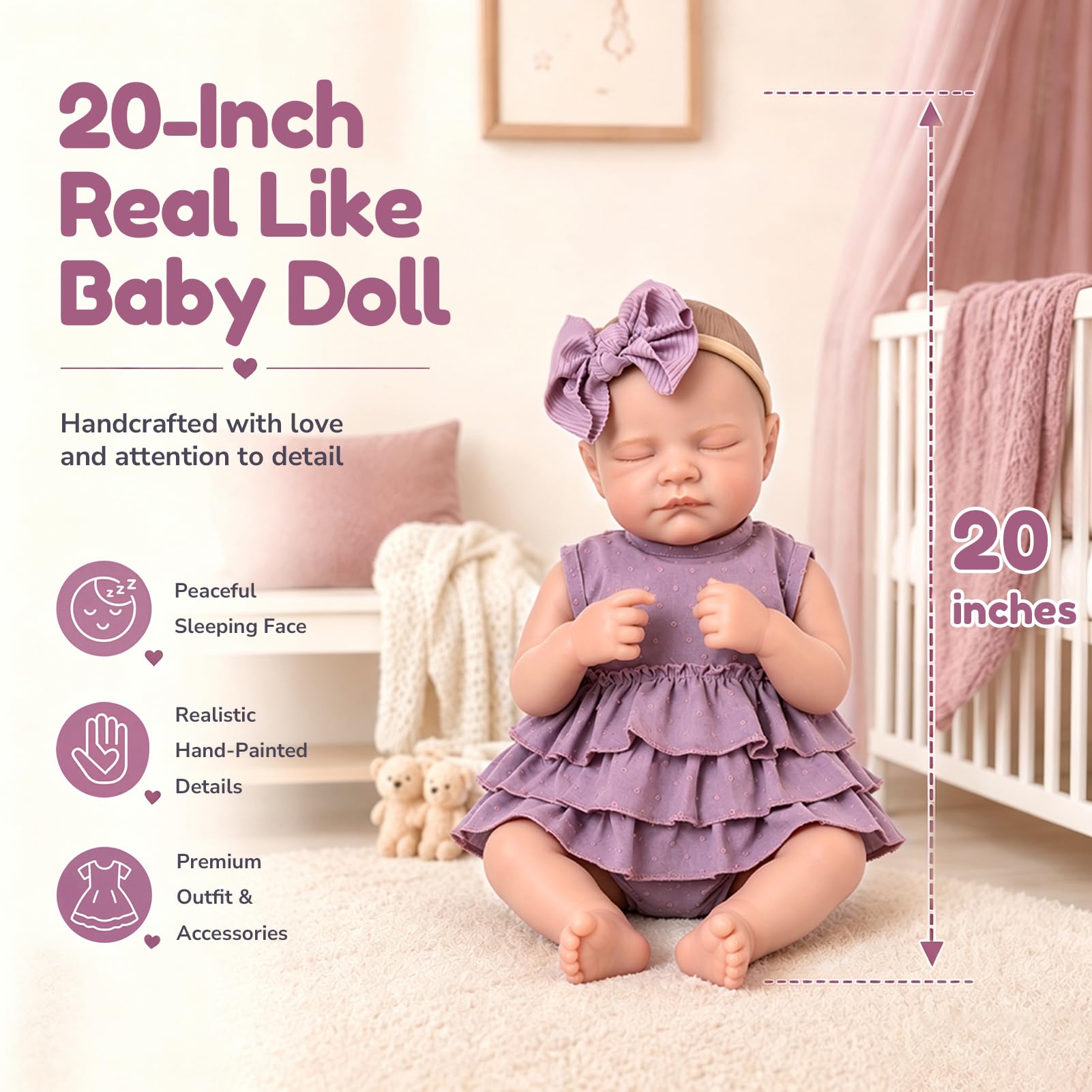 Aori Reborn Baby Dolls, 20-Inch Real Life Baby Girl