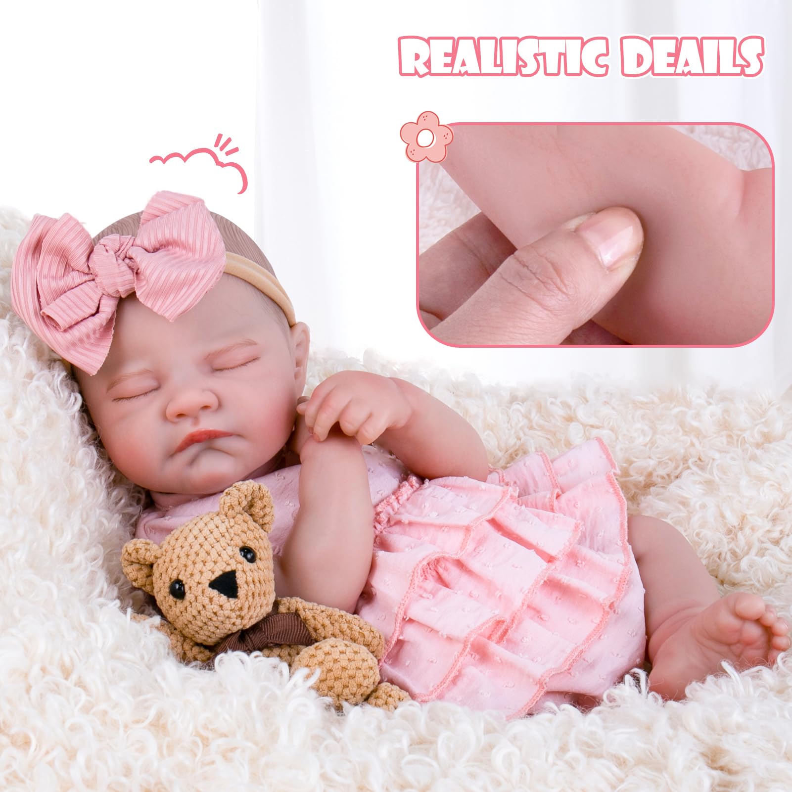 Aori Reborn Baby Dolls, 20'' Realistic Sleeping Newborn Girl in Pink Dress