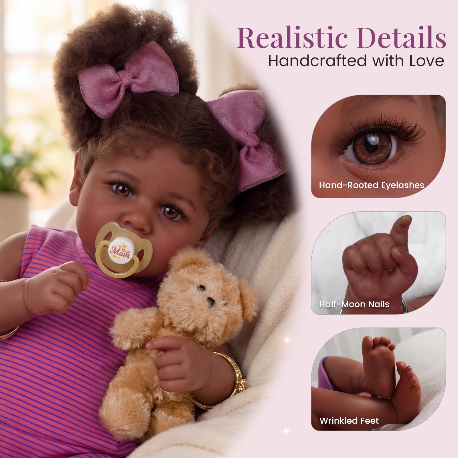 JIZHI 22 Inch Black Reborn Baby Doll, Soft Realistic Newborn & Accessories