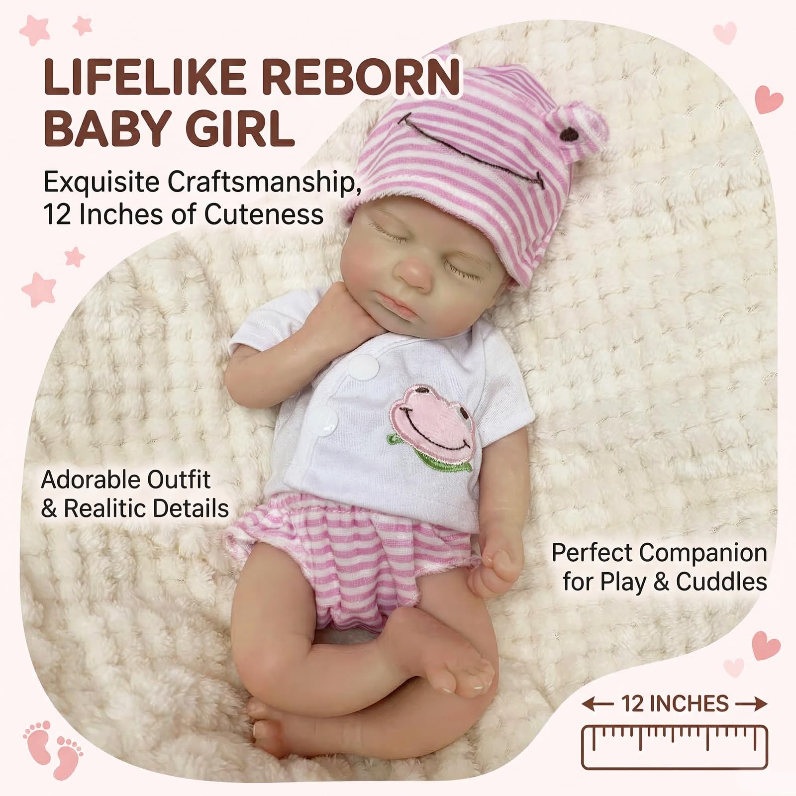 OtardDolls 33cm Reborn Baby Dolls Silicone Full Body Girl Lifelike Handmade Painted Dolls Silicone Reborn Babies for Kids