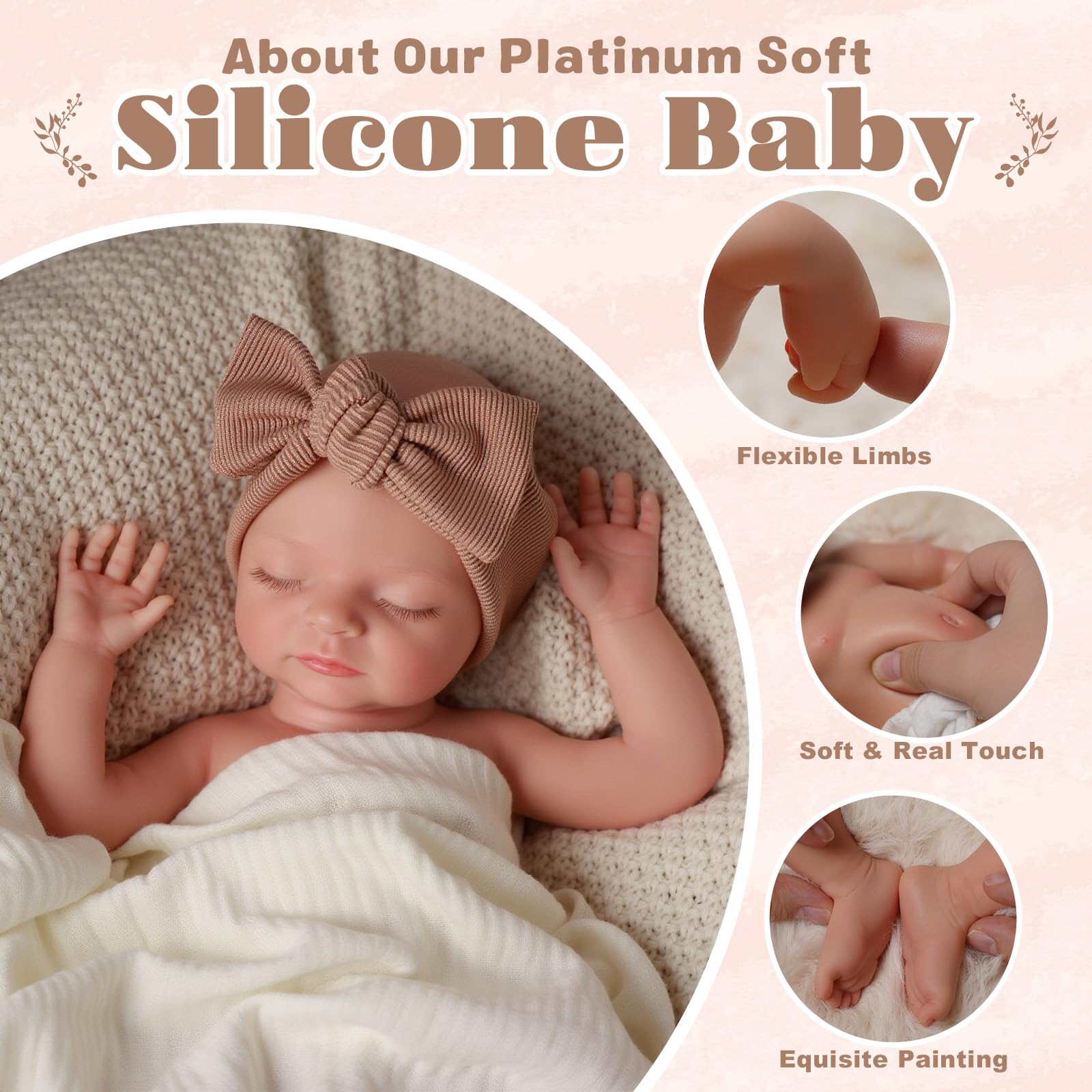 BABESIDE 16 Inch Silicone Baby Doll Weighted 4LB, Lifelike Newborn Dolls