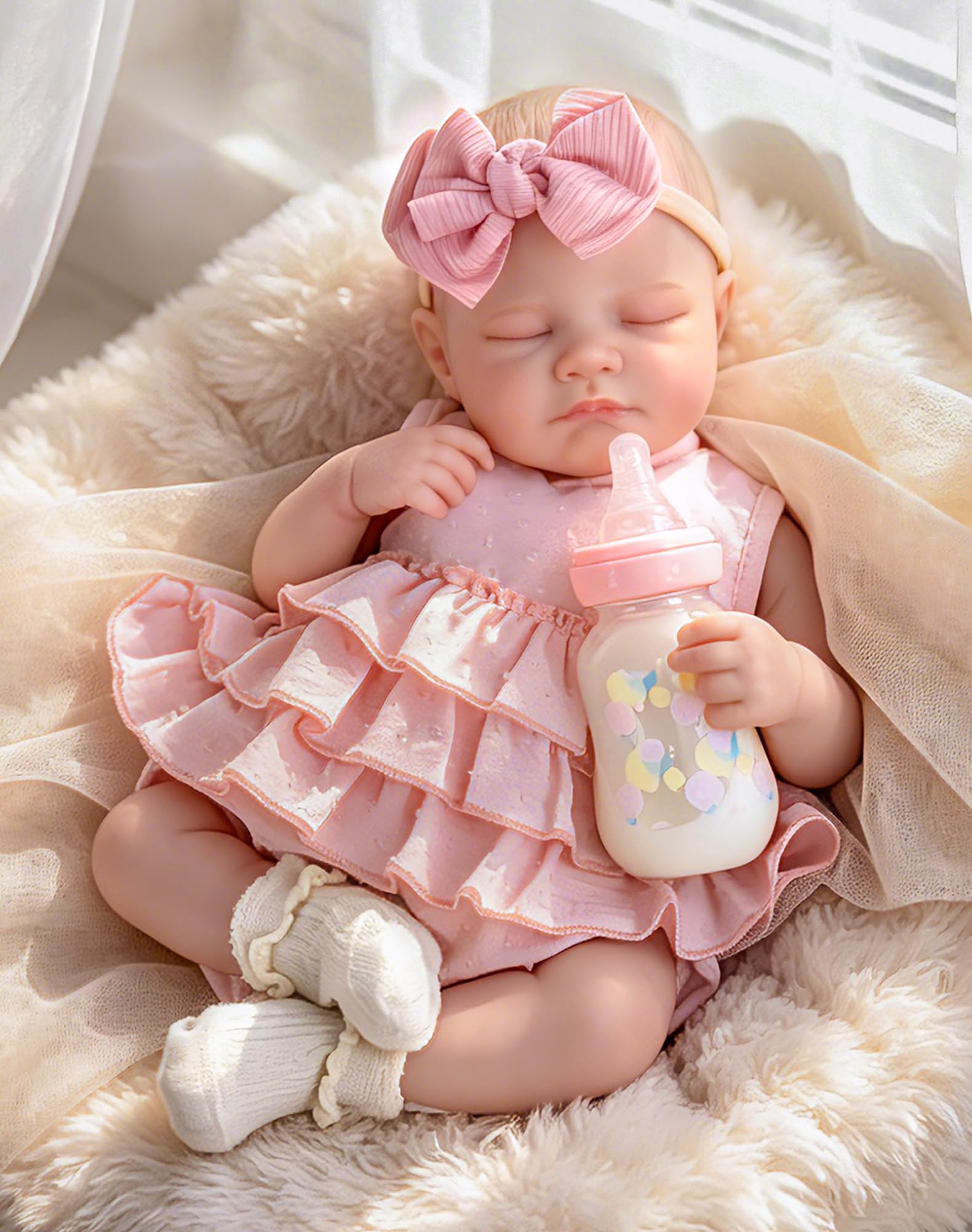 Aori Reborn Baby Dolls, 20'' Realistic Sleeping Newborn Girl in Pink Dress